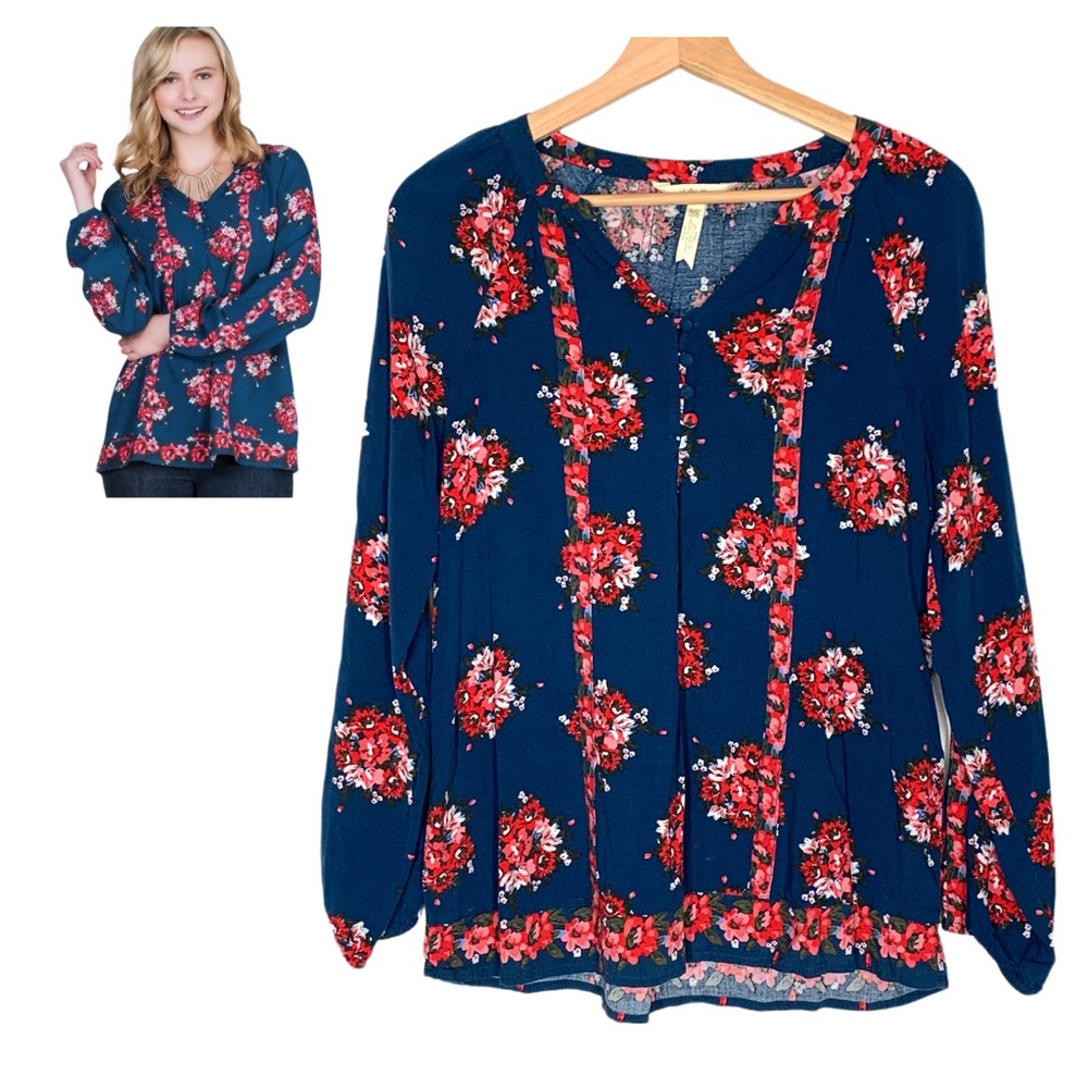 Matilda Jane So Vivid Floral Popover Top Tunic Blue Red Pink Floral Print XS